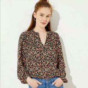 Loft Long Sleeve Tie Neck Floral Blouse NWT !